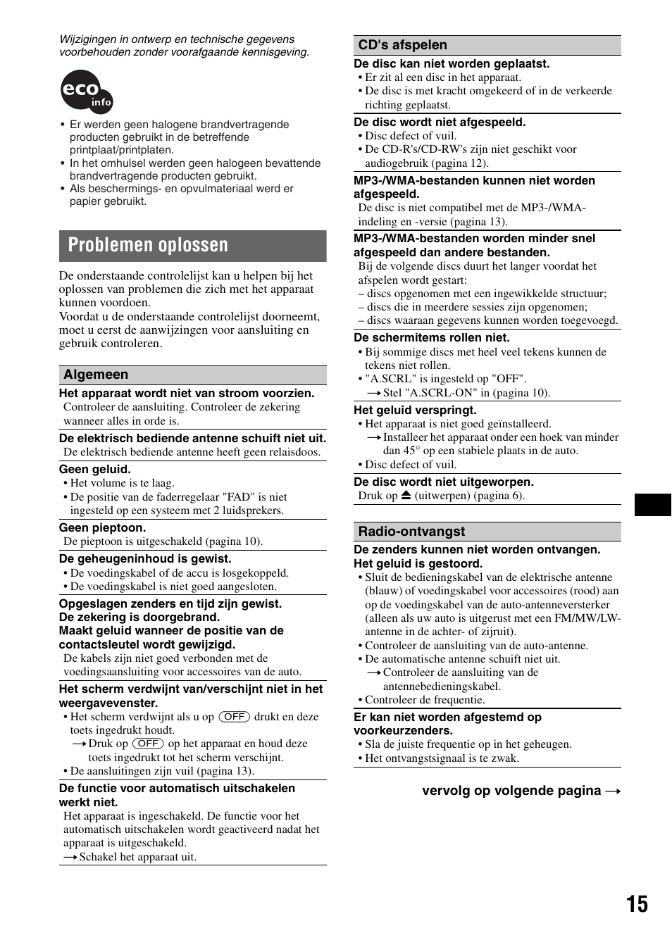 Problemen oplossen | Sony CDX-GT23 User Manual | Page 79 / 84