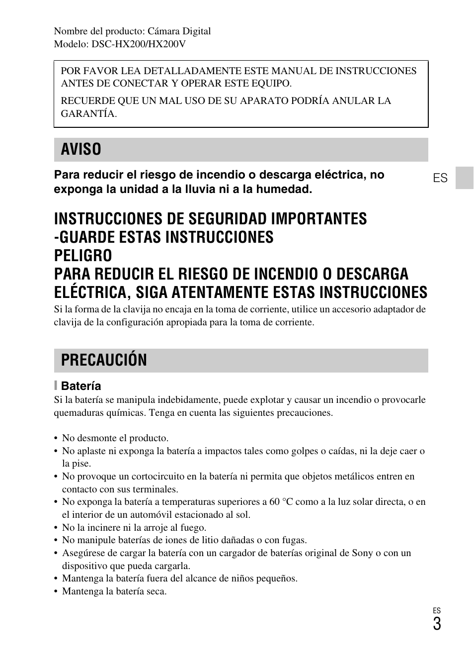 Aviso precaución | Sony CYBER SHOT DSC-HX200 User Manual | Page 39 / 68