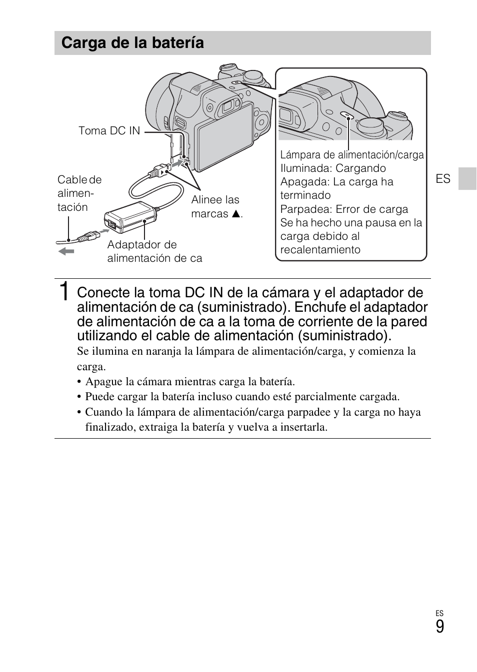 Carga de la batería | Sony CYBER SHOT DSC-HX200 User Manual | Page 45 / 68