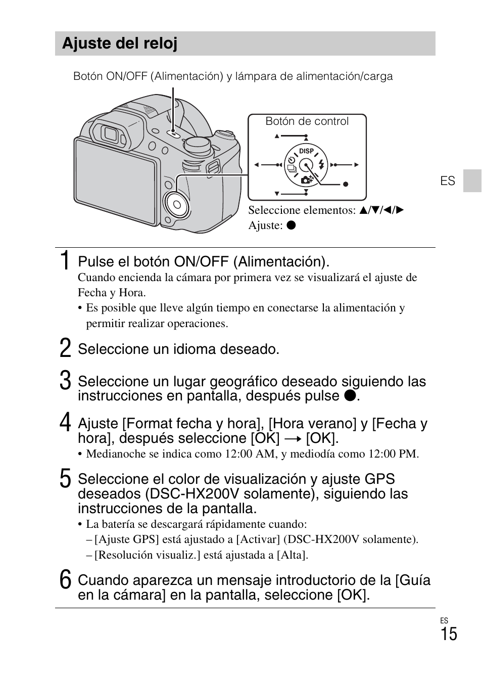 Ajuste del reloj | Sony CYBER SHOT DSC-HX200 User Manual | Page 51 / 68