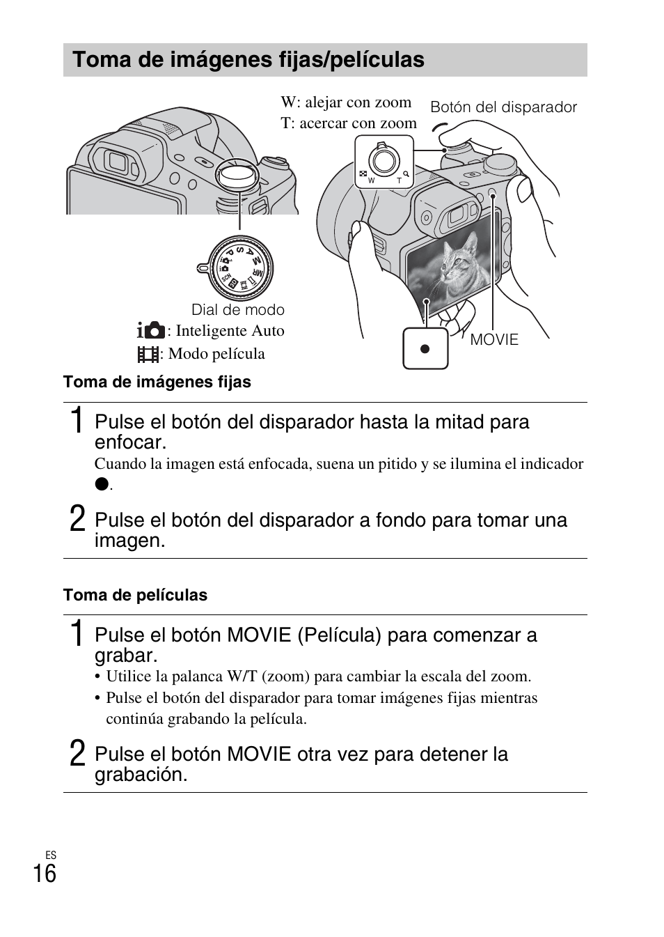 Toma de imágenes fijas/películas | Sony CYBER SHOT DSC-HX200 User Manual | Page 52 / 68