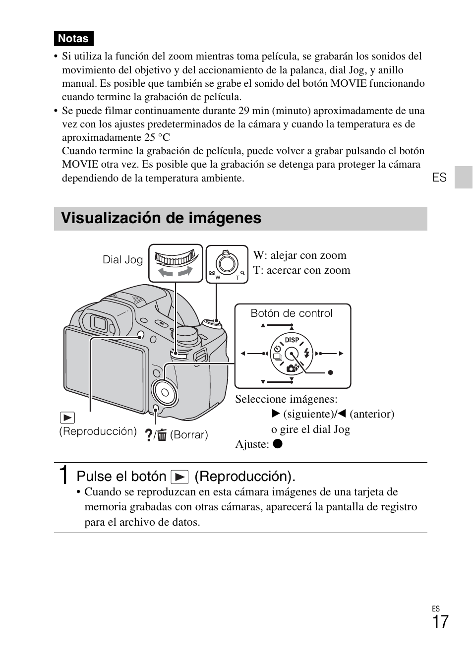 Visualización de imágenes, Pulse el botón (reproducción) | Sony CYBER SHOT DSC-HX200 User Manual | Page 53 / 68