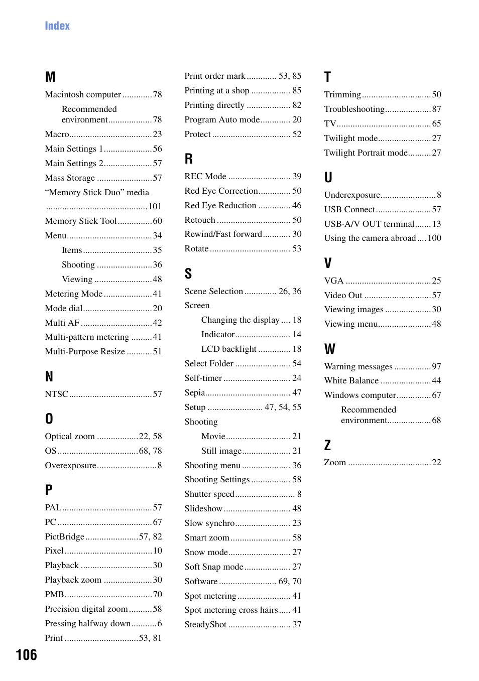 Sony DSC-S950 User Manual | Page 106 / 107