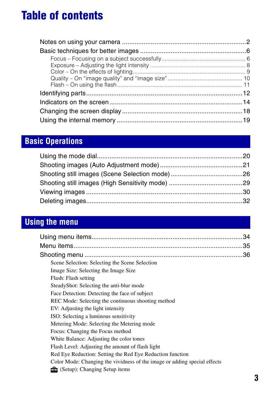 Sony DSC-S950 User Manual | Page 3 / 107