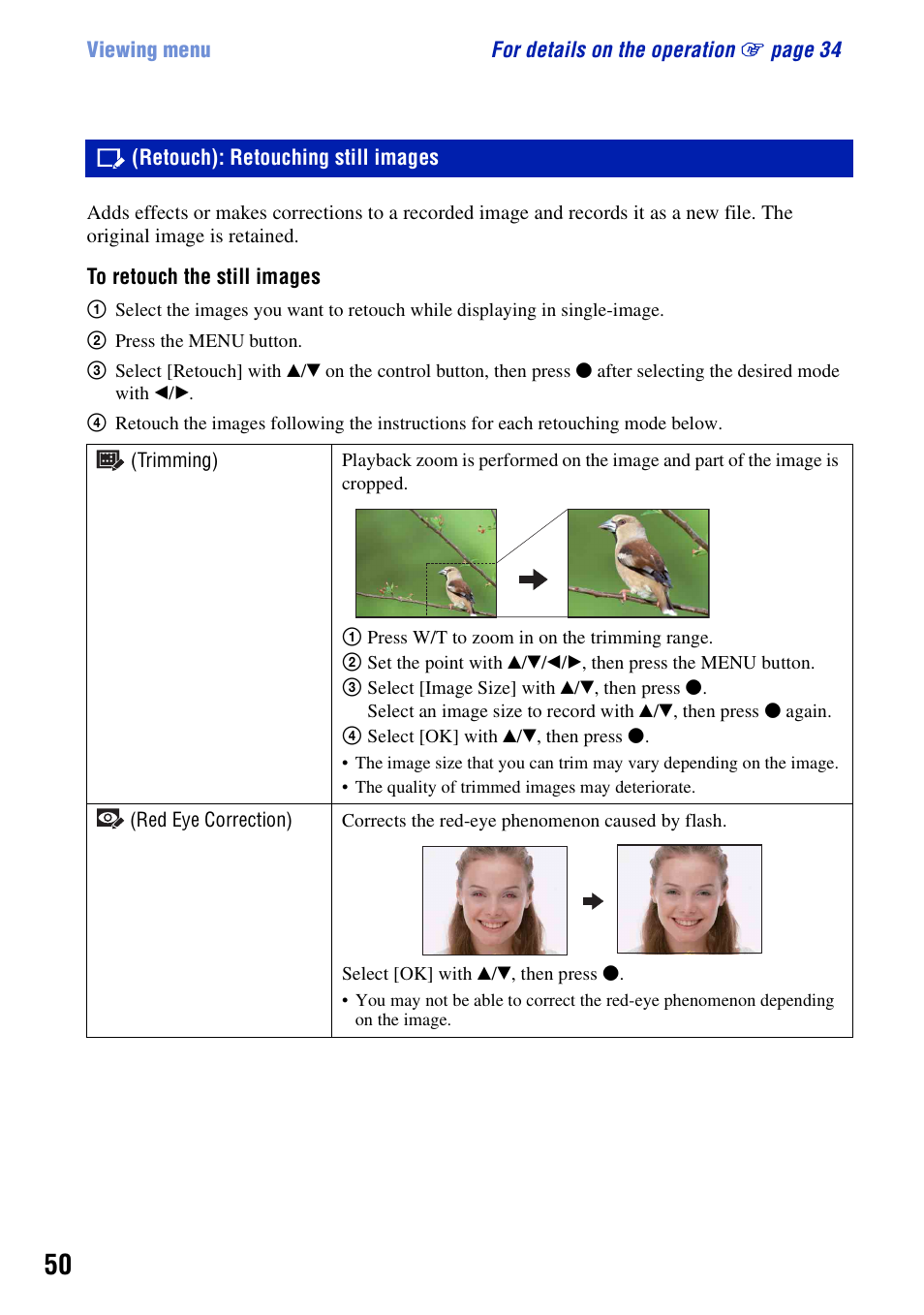 Retouch): retouching still images | Sony DSC-S950 User Manual | Page 50 / 107