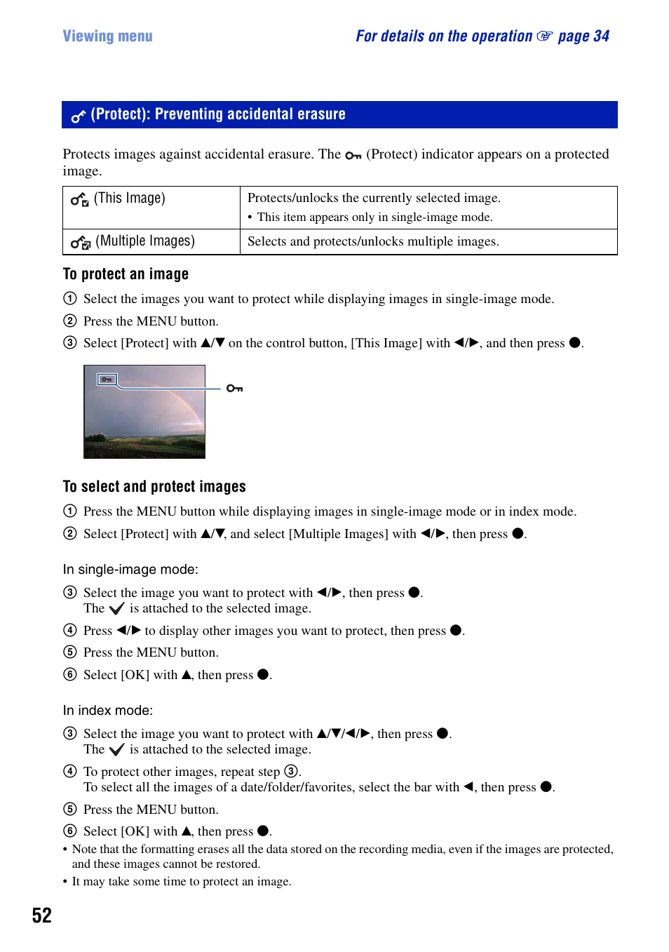 Protect): preventing accidental erasure, T (52) | Sony DSC-S950 User Manual | Page 52 / 107