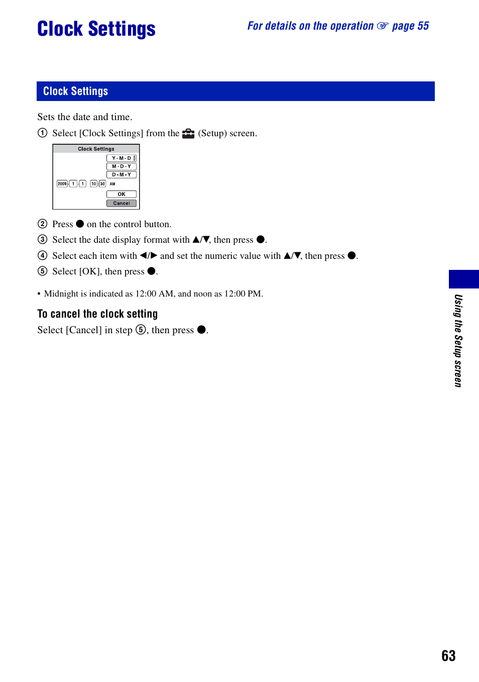 Clock settings | Sony DSC-S950 User Manual | Page 63 / 107