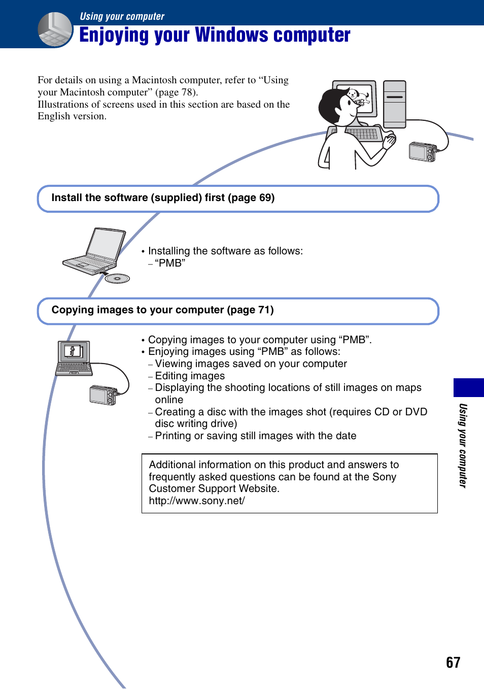 Using your computer, Enjoying your windows computer | Sony DSC-S950 User Manual | Page 67 / 107