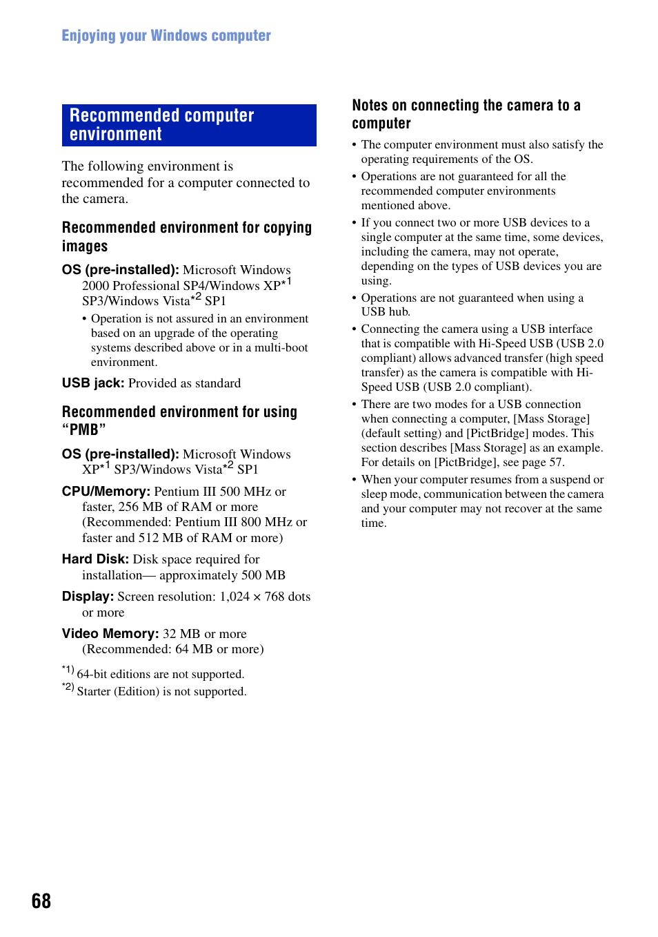 Recommended computer environment | Sony DSC-S950 User Manual | Page 68 / 107