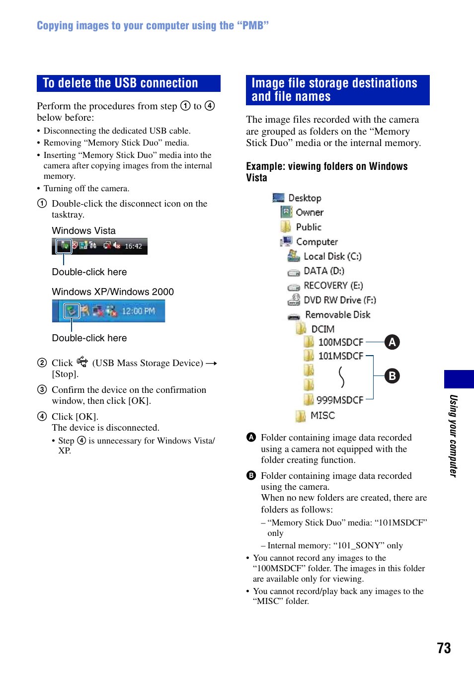 Image file storage destinations and file names | Sony DSC-S950 User Manual | Page 73 / 107