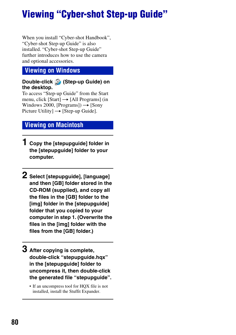 Viewing “cyber-shot step-up guide | Sony DSC-S950 User Manual | Page 80 / 107