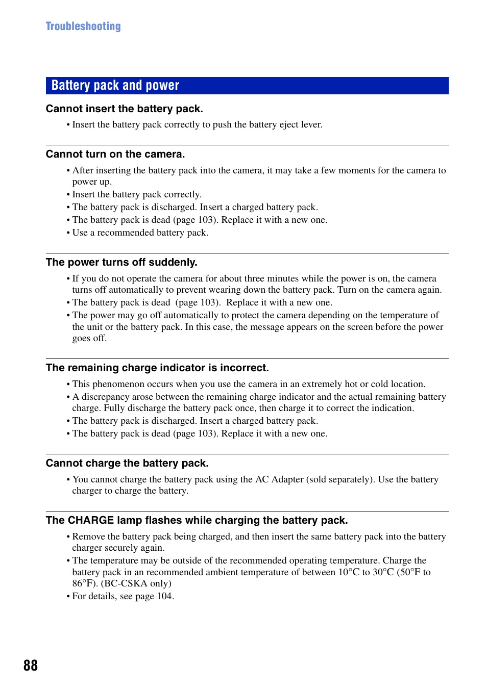 Battery pack and power | Sony DSC-S950 User Manual | Page 88 / 107