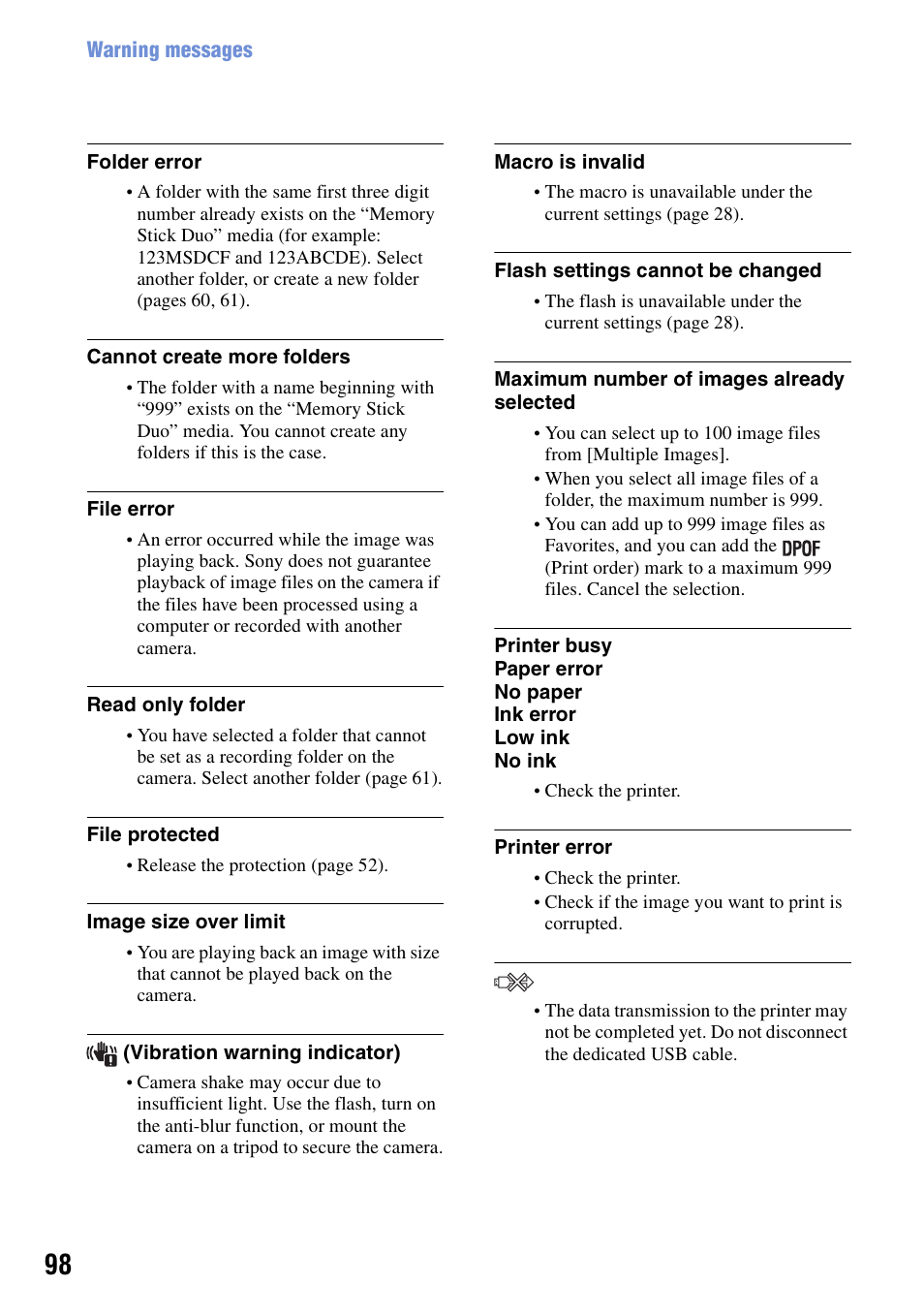 Sony DSC-S950 User Manual | Page 98 / 107