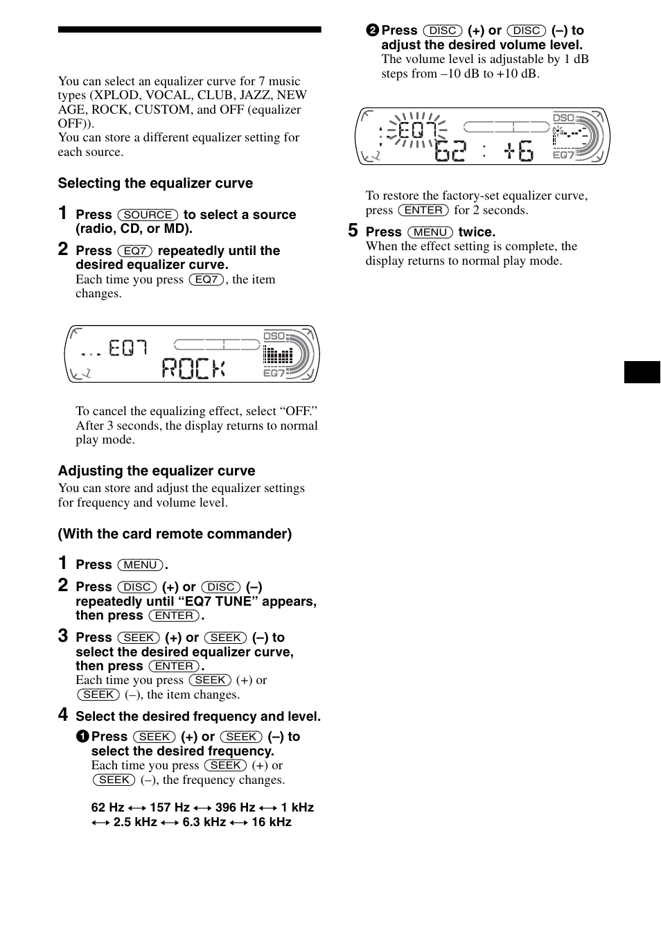 Setting the equalizer (eq7), 19 setting the equalizer (eq7) | Sony CDX-CA890X User Manual | Page 19 / 84