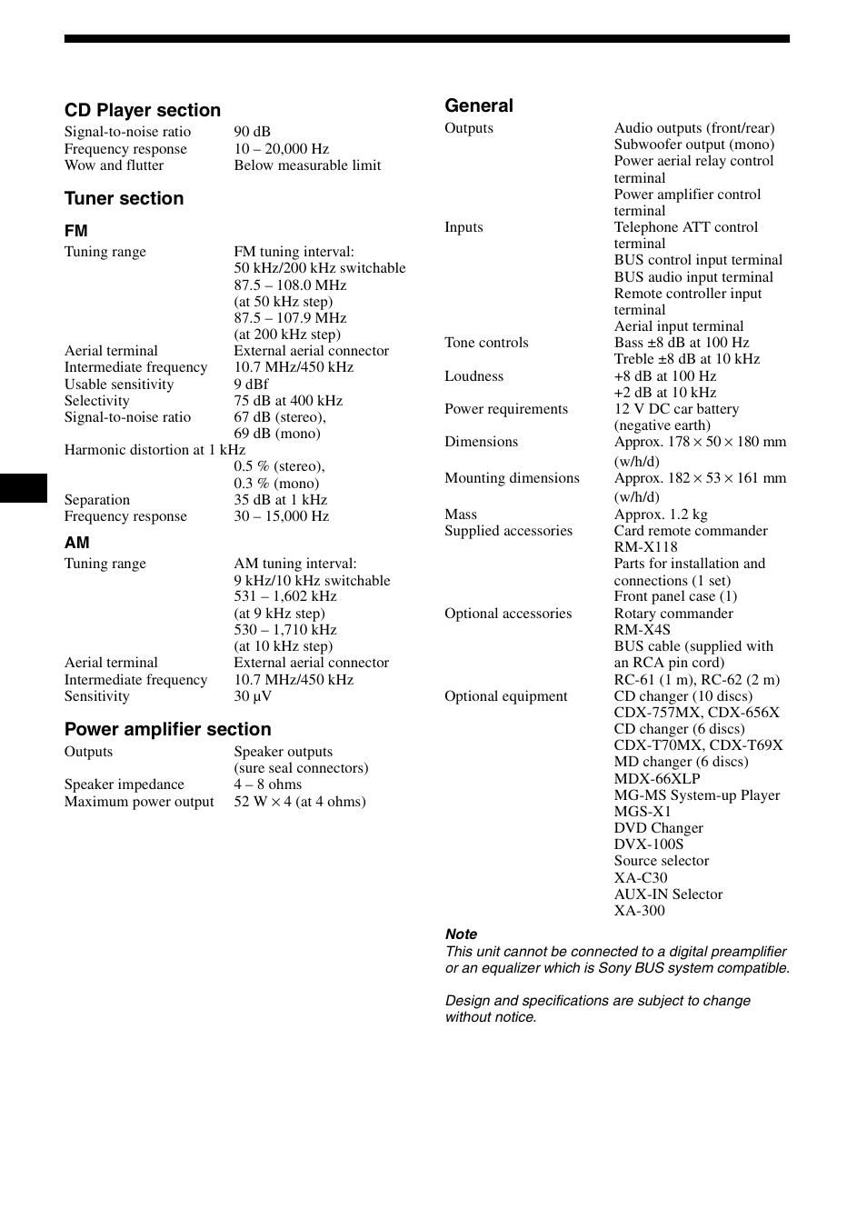 Specifications, 24 specifications | Sony CDX-CA890X User Manual | Page 24 / 84