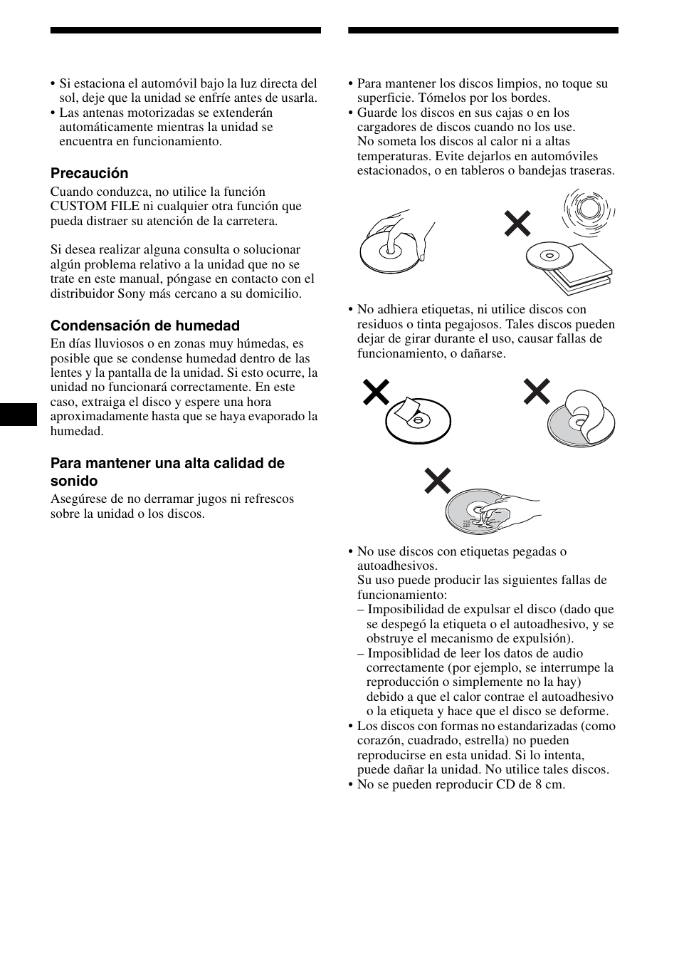 Precauciones notas sobre los discos, 6precauciones, Notas sobre los discos | Sony CDX-CA890X User Manual | Page 32 / 84