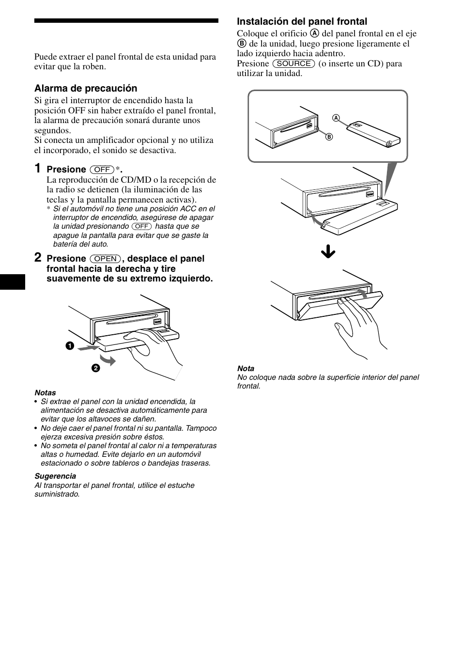 Extracción del panel frontal, 8extracción del panel frontal | Sony CDX-CA890X User Manual | Page 34 / 84