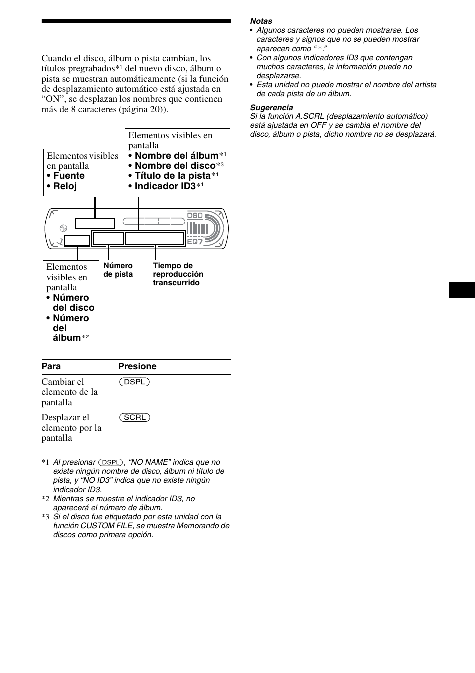 Elementos de la pantalla, 11 elementos de la pantalla | Sony CDX-CA890X User Manual | Page 37 / 84