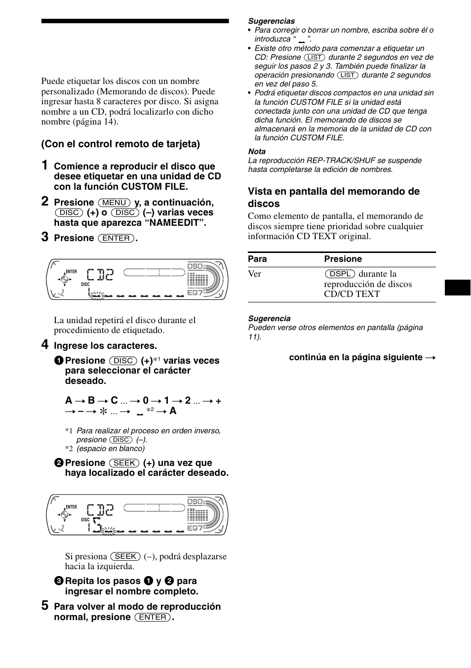 Etiquetado de cd, Memorando de discos, 13 etiquetado de cd | Sony CDX-CA890X User Manual | Page 39 / 84