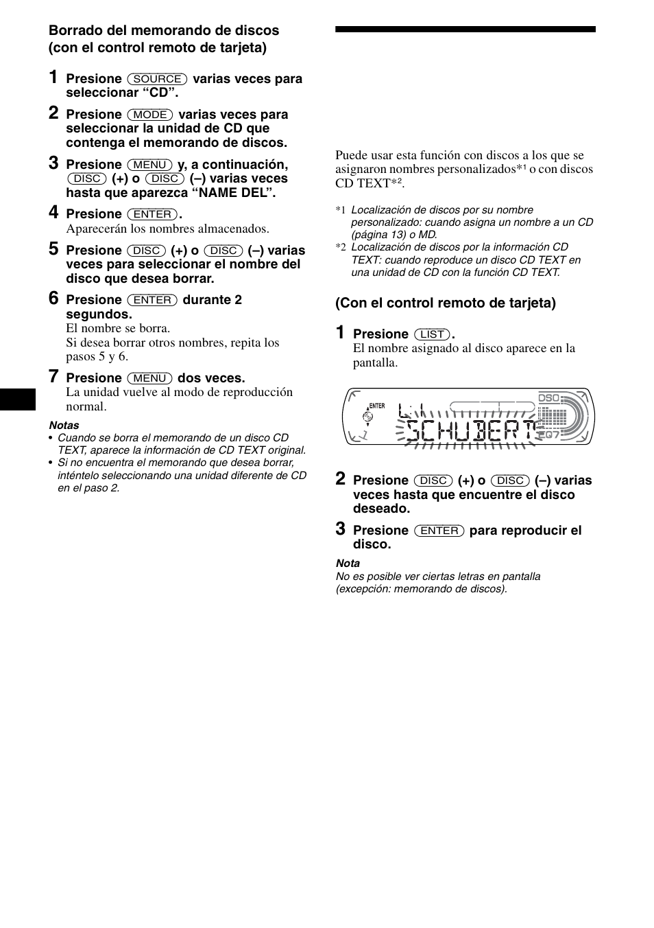 Localización de discos por nombre, Listado | Sony CDX-CA890X User Manual | Page 40 / 84