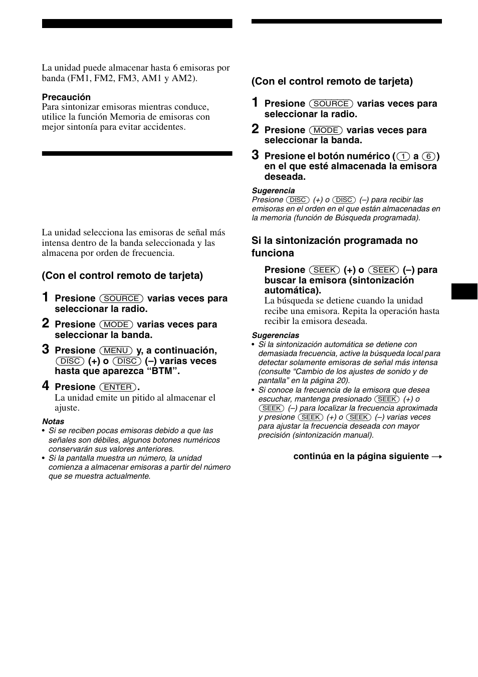 Radio, Almacenamiento automático de emisoras, Memoria de emisoras con mejor sintonía (btm) | Recepción de las emisoras almacenadas | Sony CDX-CA890X User Manual | Page 41 / 84