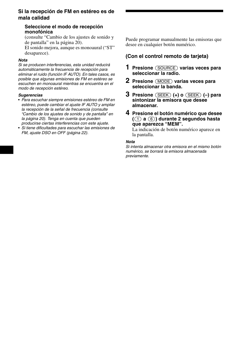 Almacenamiento únicamente de las emisoras, Deseadas, Almacenamiento únicamente de las emisoras deseadas | Sony CDX-CA890X User Manual | Page 42 / 84