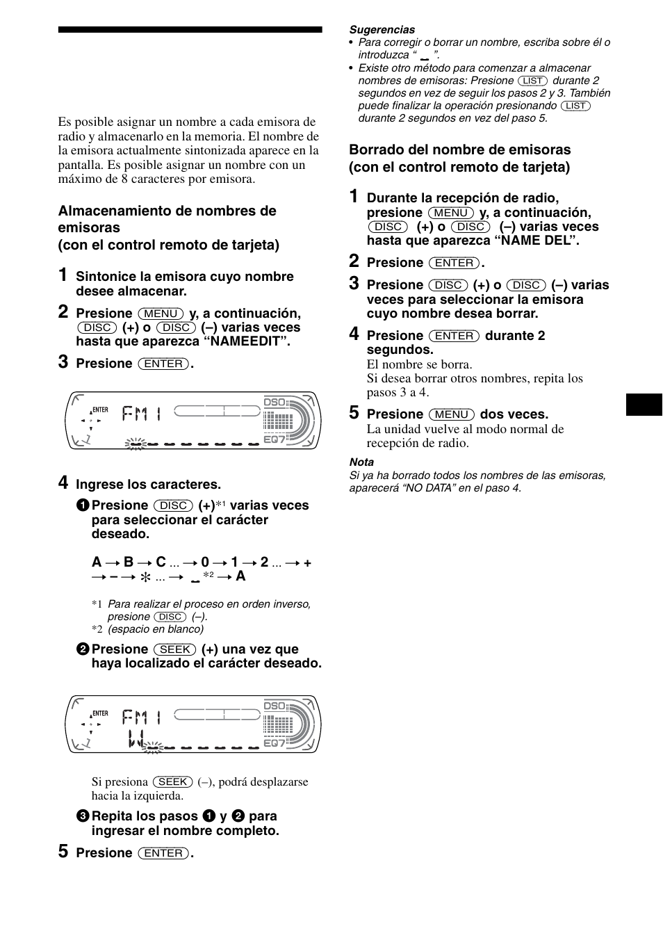 Almacenamiento de nombres de emisoras, Memorando de emisoras, 17 almacenamiento de nombres de emisoras | Sony CDX-CA890X User Manual | Page 43 / 84