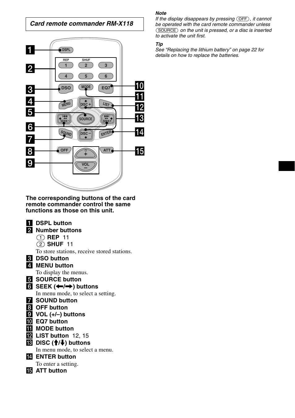 Card remote commander rm-x118 | Sony CDX-CA890X User Manual | Page 5 / 84