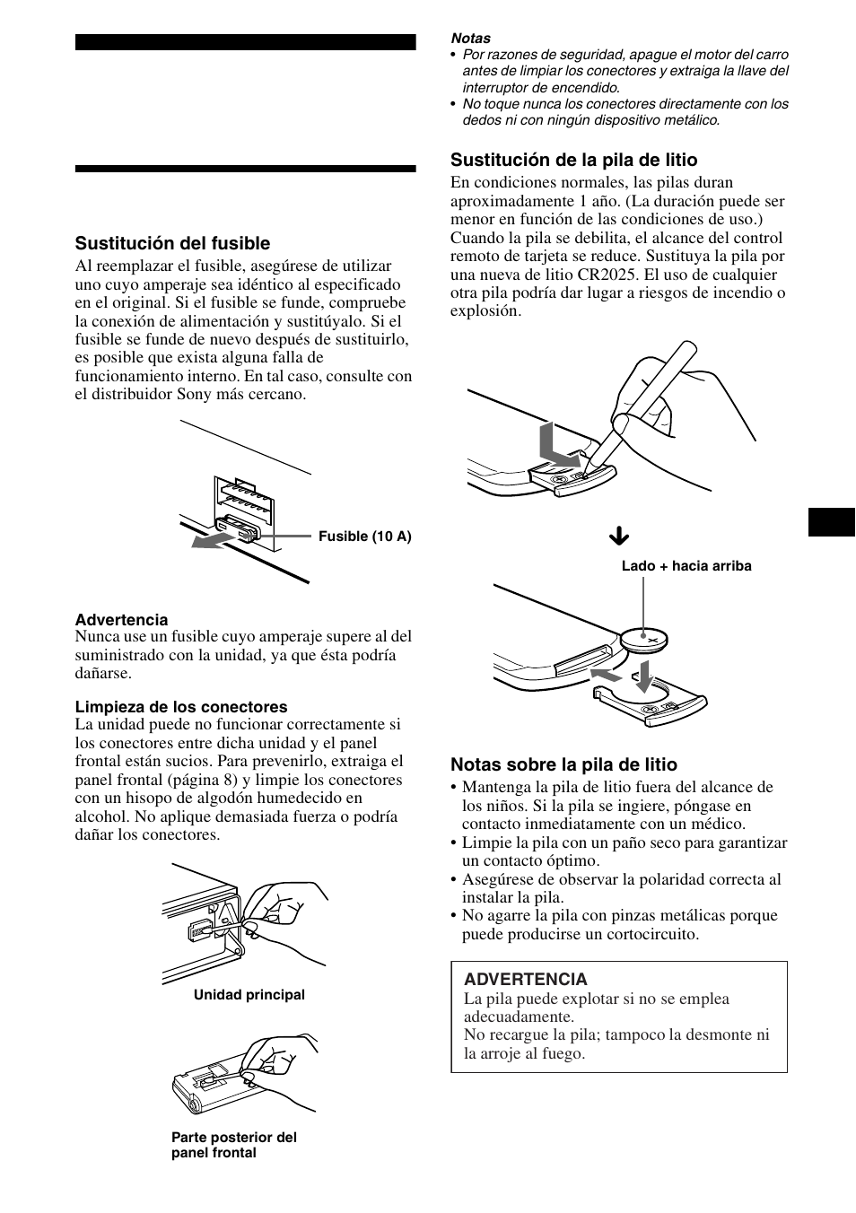 Información complementaria, Mantenimiento | Sony CDX-CA890X User Manual | Page 51 / 84