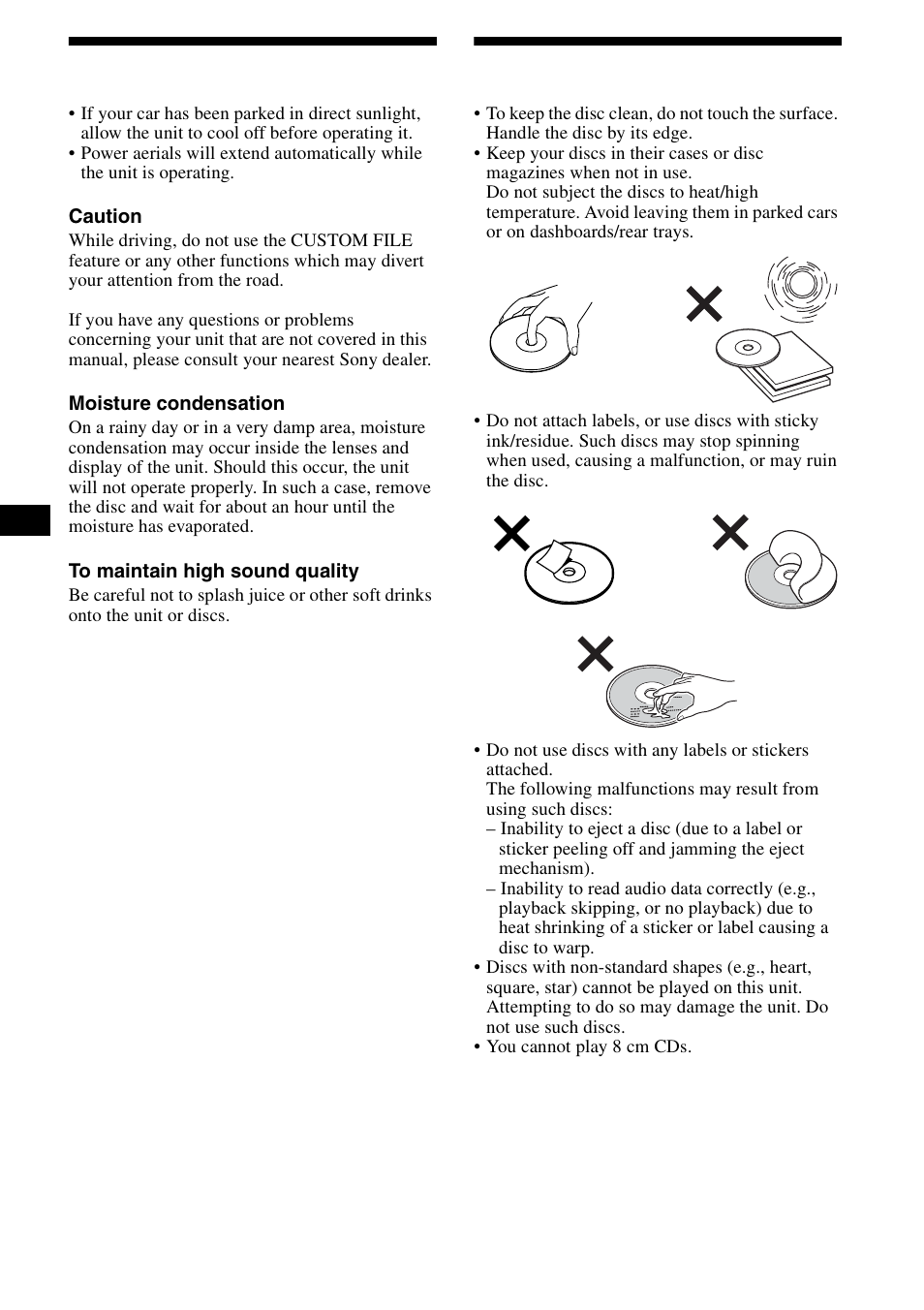 Precautions, Notes on discs, Precautions notes on discs | 6precautions | Sony CDX-CA890X User Manual | Page 6 / 84