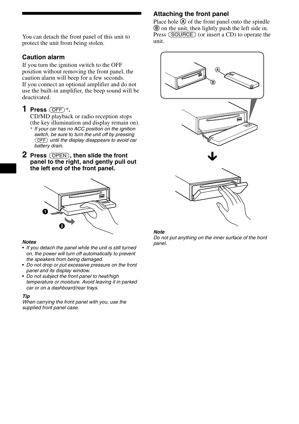 Detaching the front panel, 8detaching the front panel | Sony CDX-CA890X User Manual | Page 8 / 84