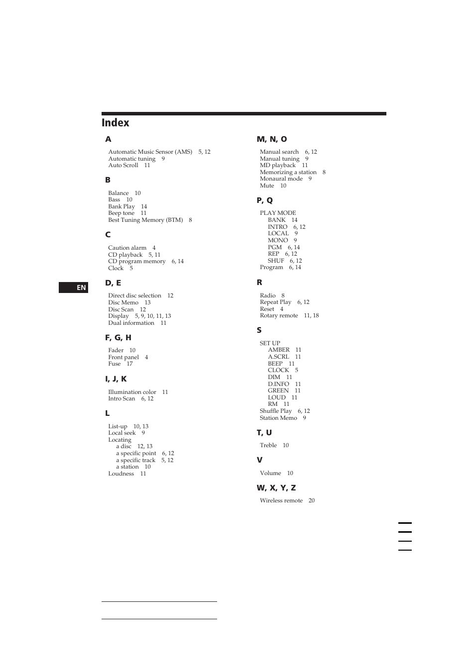 Index | Sony CDX-C610 User Manual | Page 24 / 24
