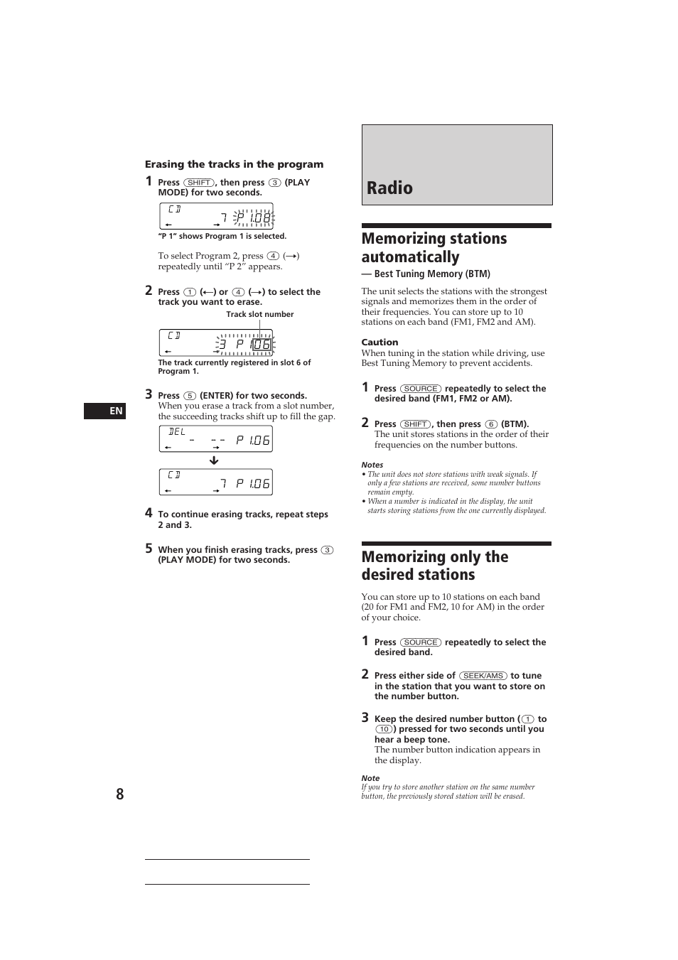 Radio, 3 p106 | Sony CDX-C610 User Manual | Page 8 / 24