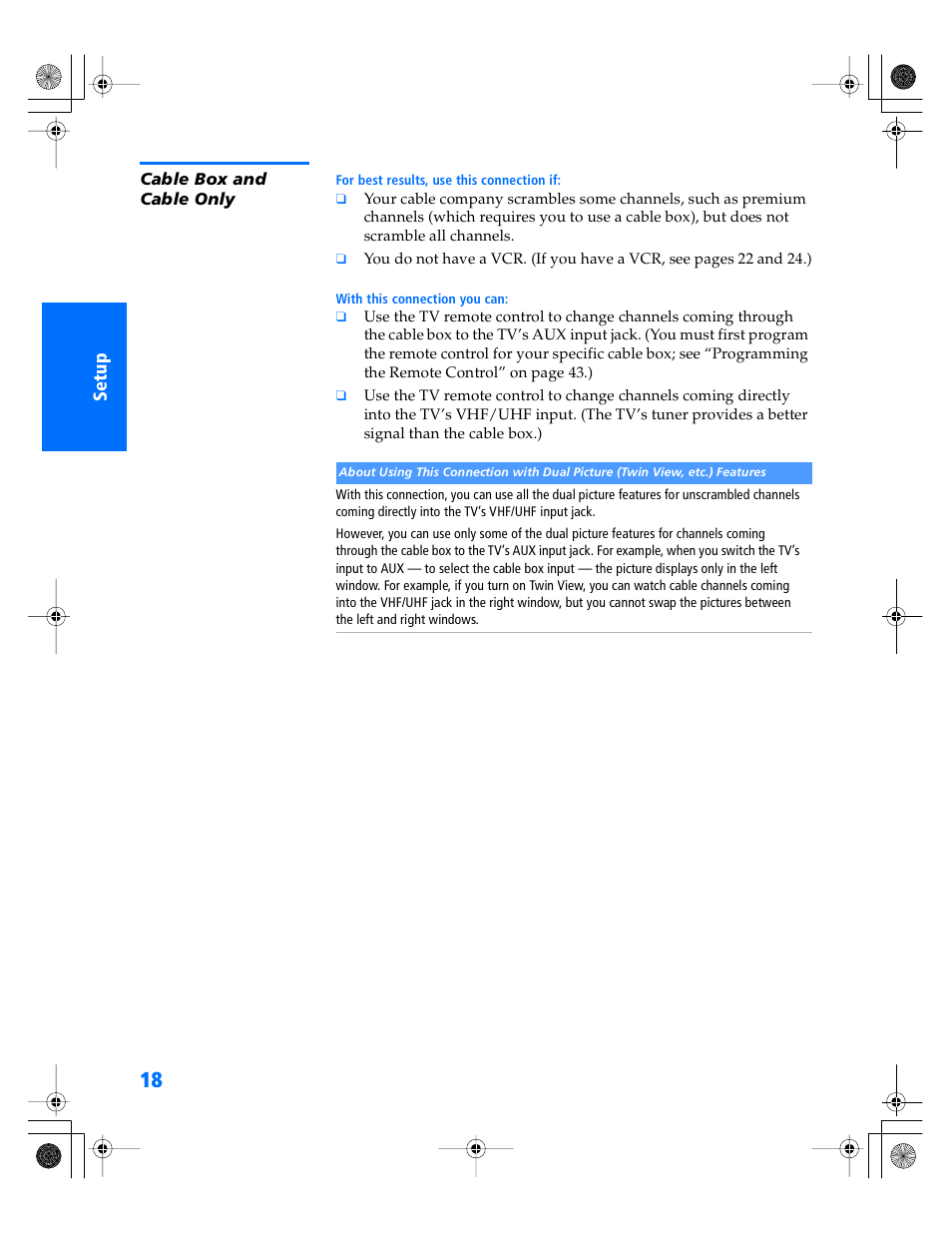 Cable box and cable only, 18 t | Sony WEGA KV-34XBR800 User Manual | Page 19 / 91