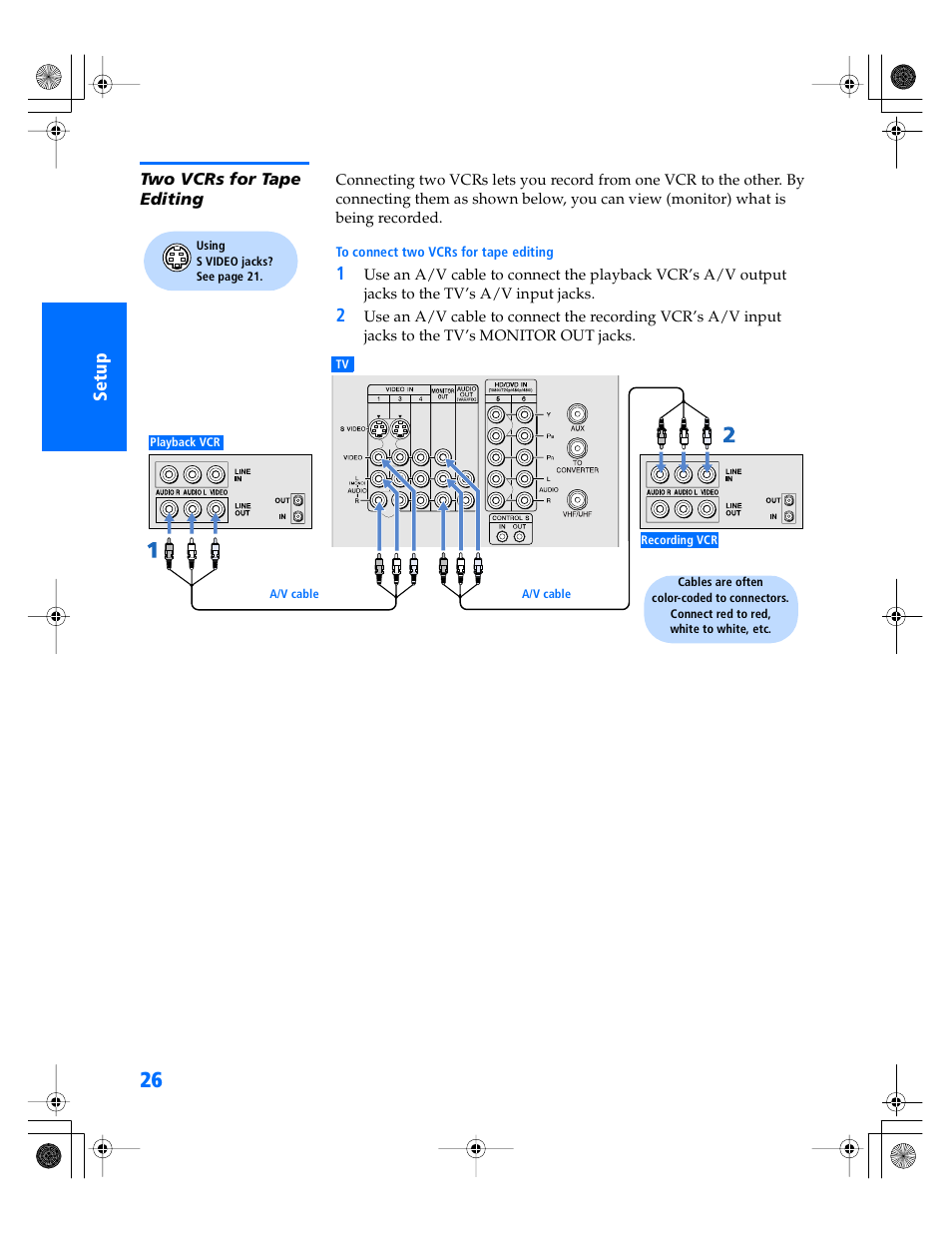 Two vcrs for tape editing | Sony WEGA KV-34XBR800 User Manual | Page 27 / 91