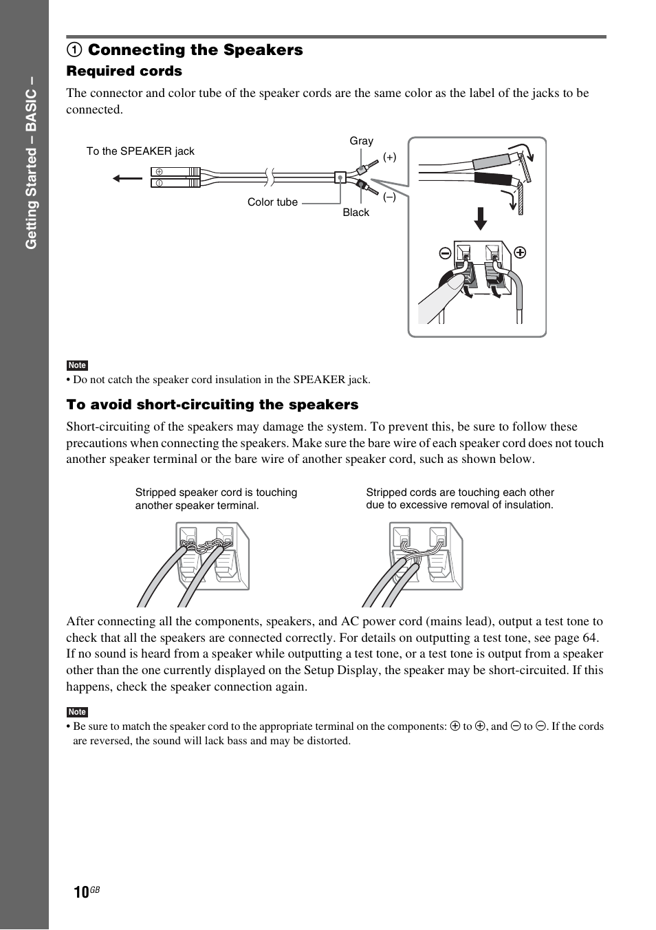1 connecting the speakers, 1connecting the speakers | Sony 3-283-028-11(1) User Manual | Page 10 / 88