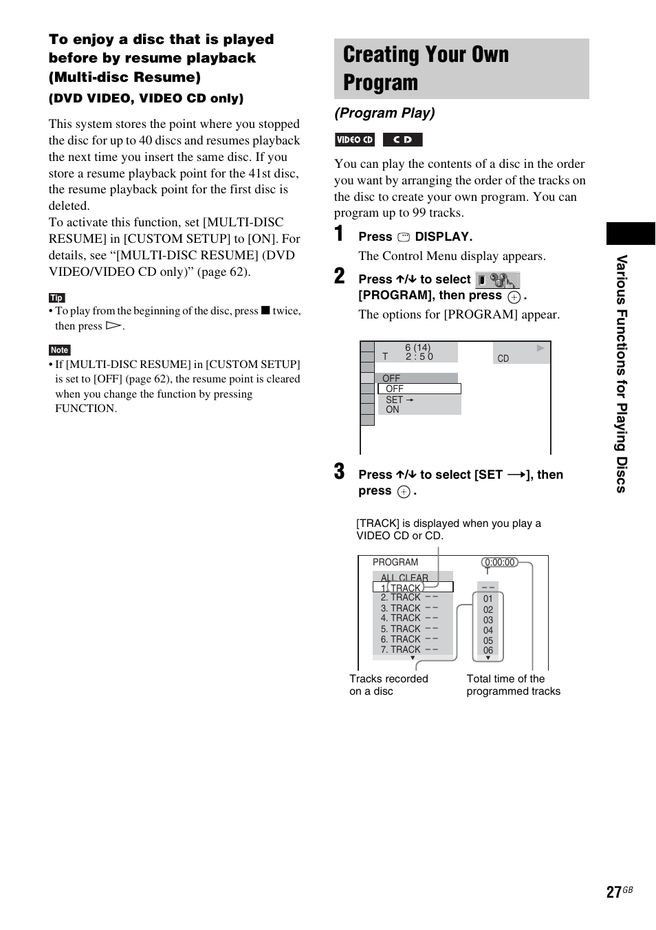 Creating your own program, Program play) | Sony 3-283-028-11(1) User Manual | Page 27 / 88