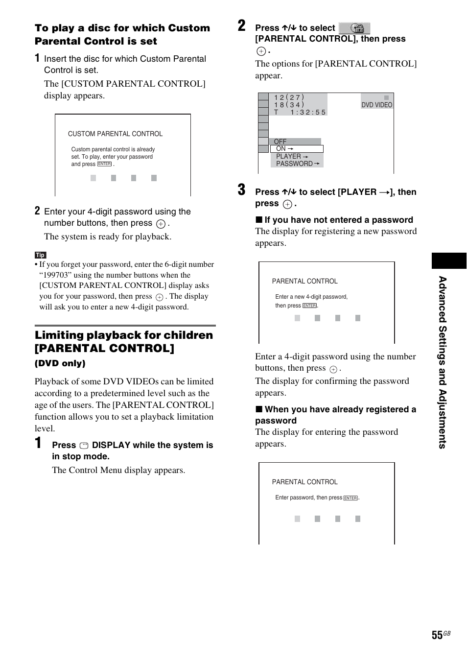 Limiting playback for children [parental control | Sony 3-283-028-11(1) User Manual | Page 55 / 88