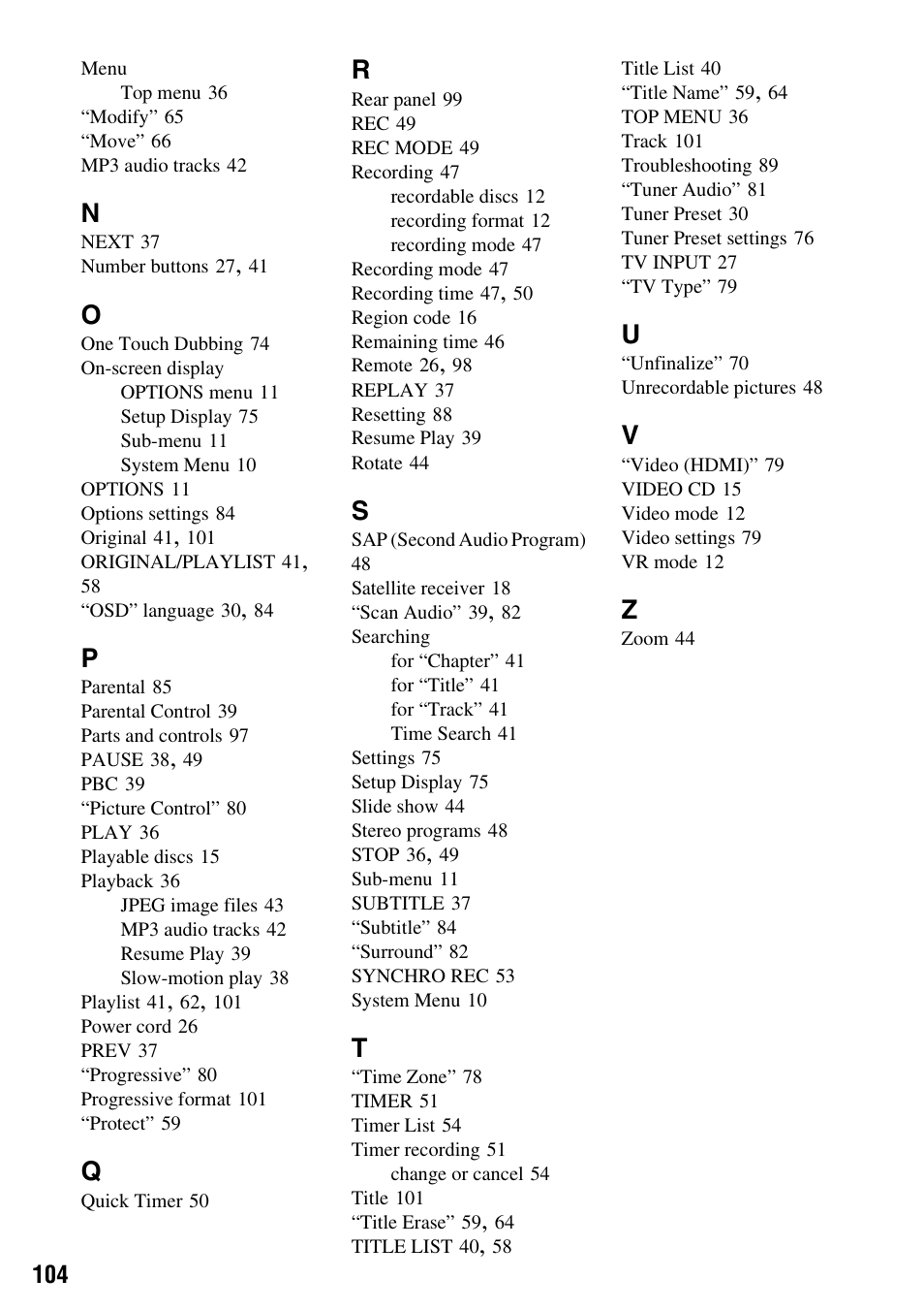 Sony RDR-GXD455 User Manual | Page 104 / 128