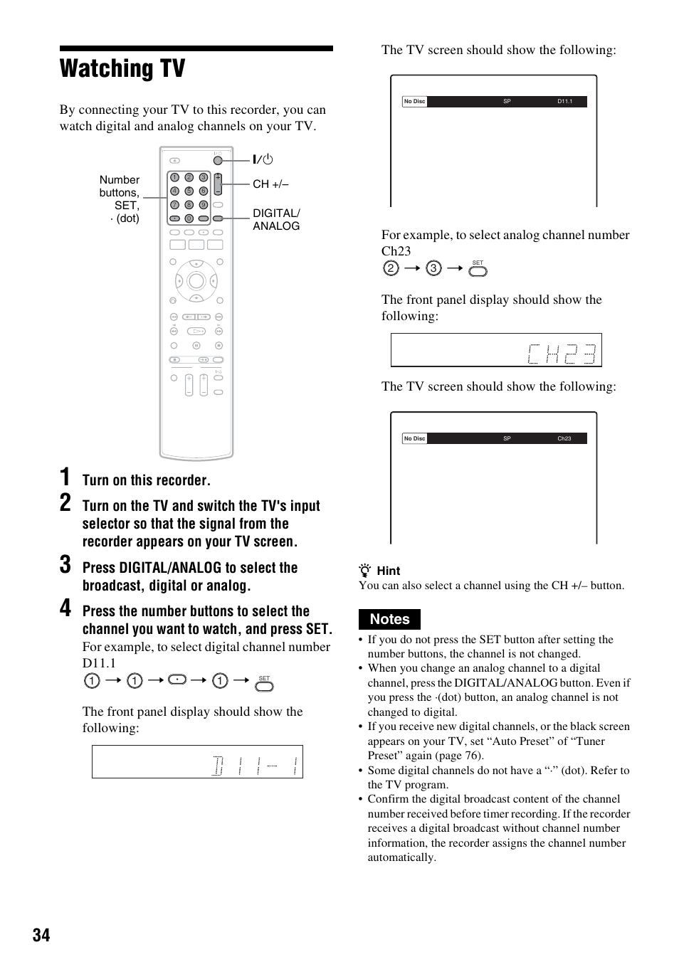 Watching tv, Turn on this recorder | Sony RDR-GXD455 User Manual | Page 34 / 128