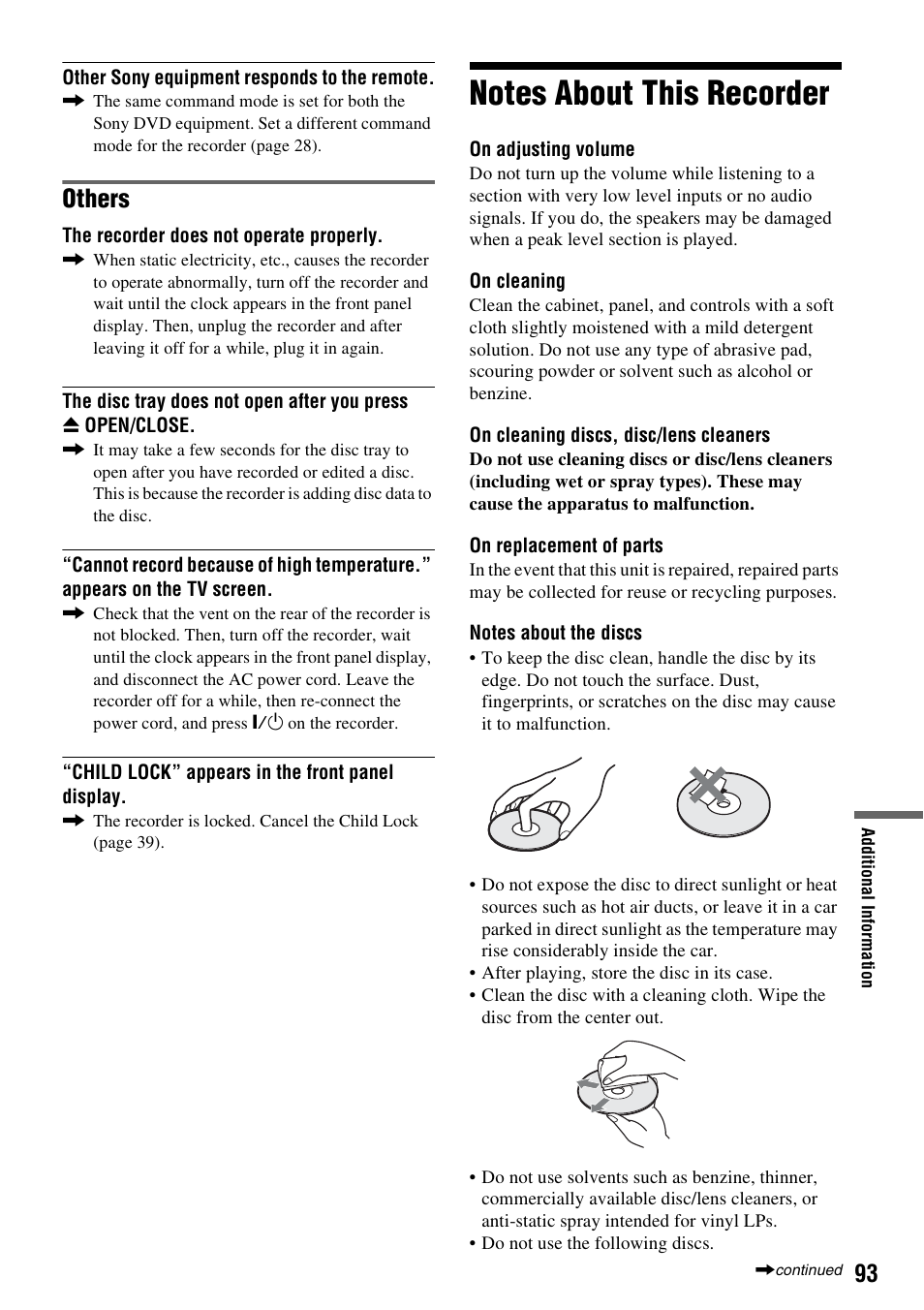 Notes about this recorder, Others | Sony RDR-GXD455 User Manual | Page 93 / 128