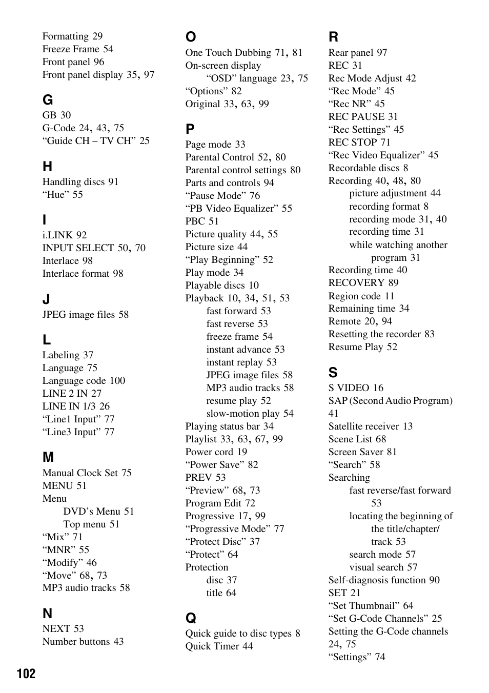 Sony RDR-GX310 User Manual | Page 102 / 104