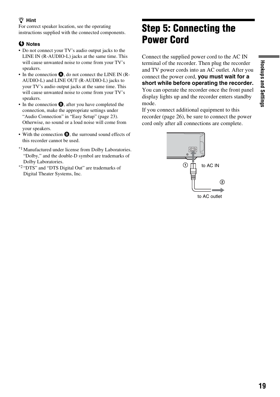 Step 5: connecting the power cord | Sony RDR-GX310 User Manual | Page 19 / 104