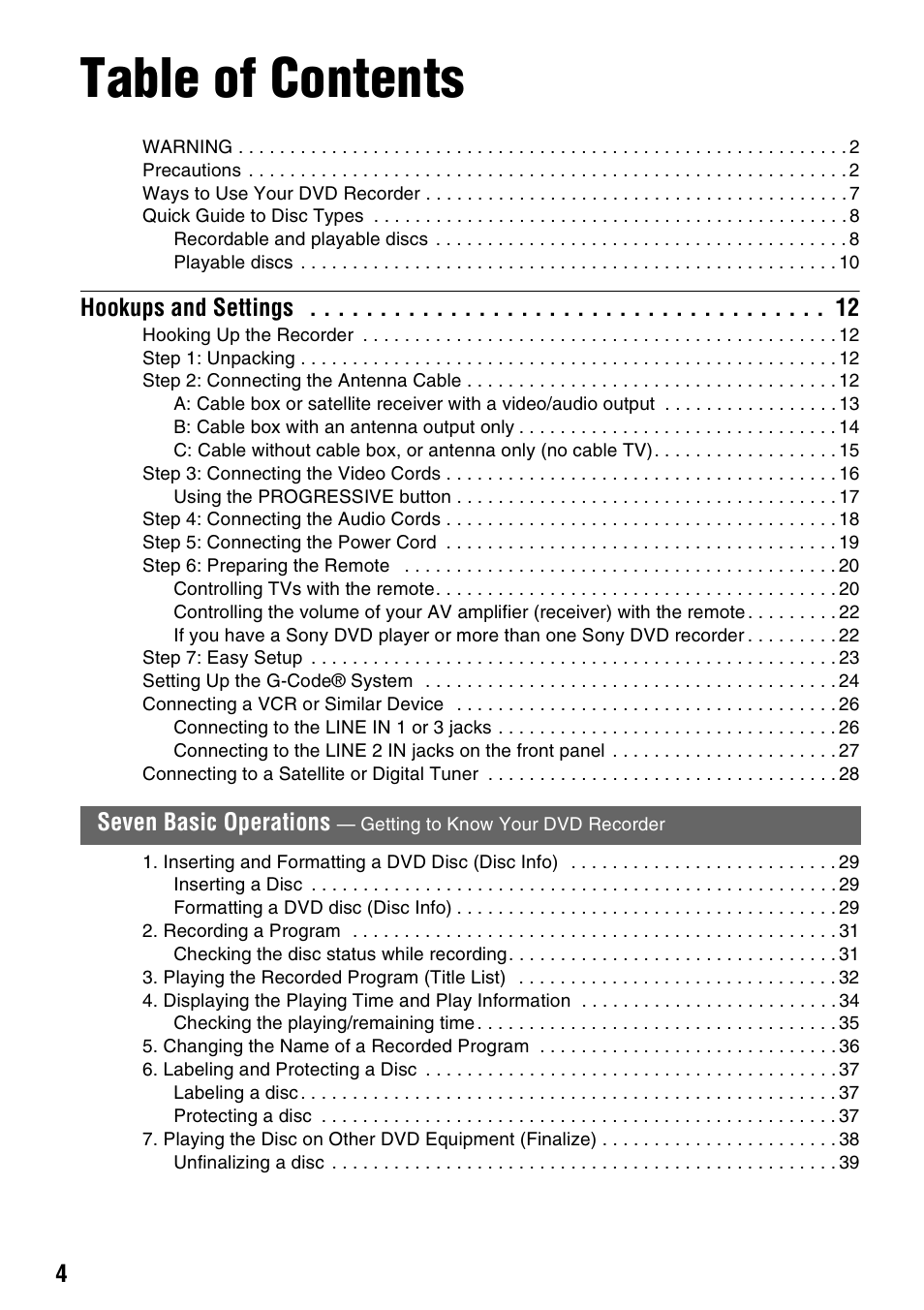 Sony RDR-GX310 User Manual | Page 4 / 104