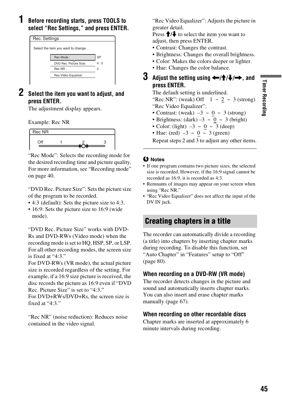 Creating chapters in a title | Sony RDR-GX310 User Manual | Page 45 / 104