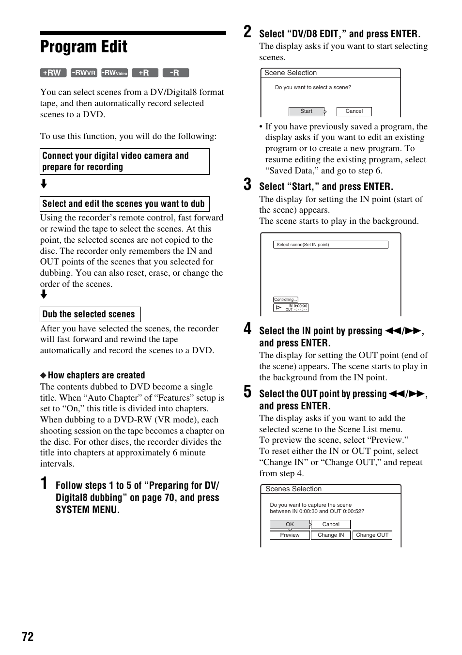 Program edit | Sony RDR-GX310 User Manual | Page 72 / 104