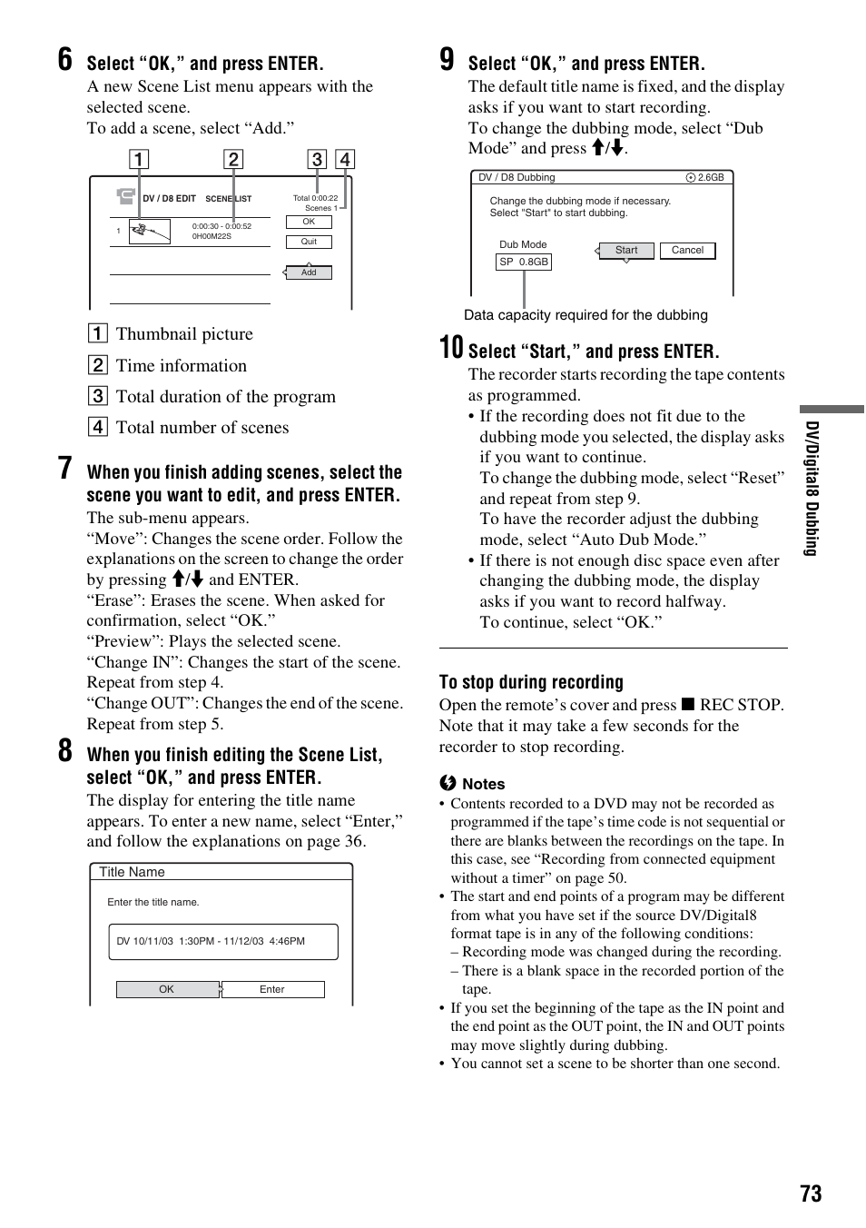 Select “ok,” and press enter, Select “start,” and press enter | Sony RDR-GX310 User Manual | Page 73 / 104