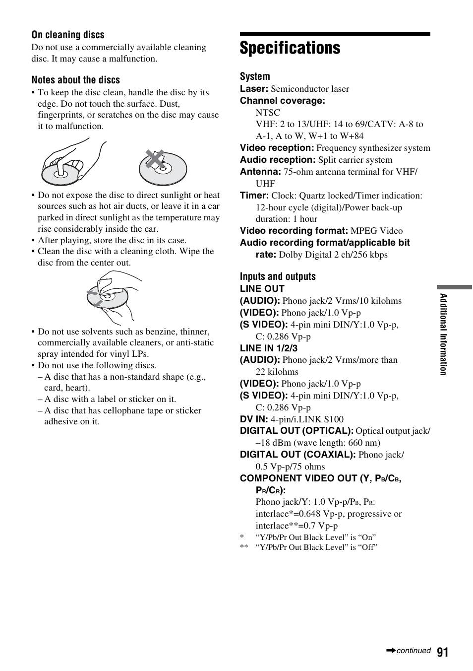 Specifications | Sony RDR-GX310 User Manual | Page 91 / 104