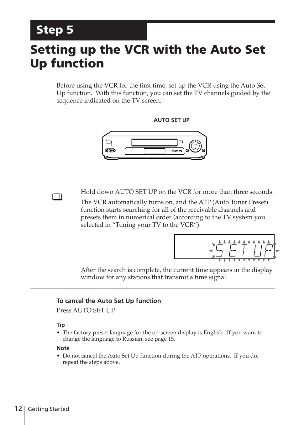 Setting up the vcr with the auto set up function, Step 5 | Sony SLV-E780EE User Manual | Page 12 / 52