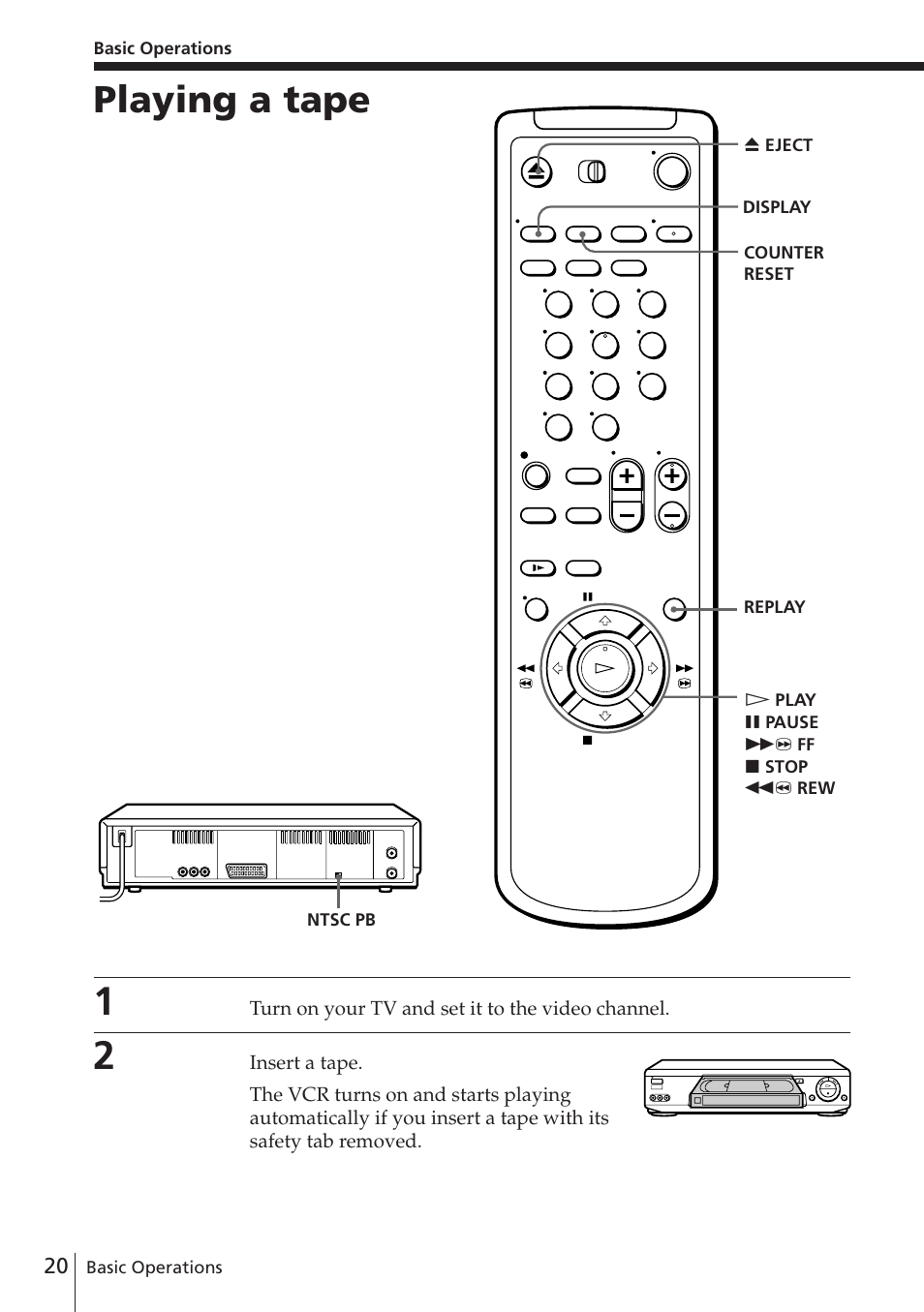 Playing a tape | Sony SLV-E780EE User Manual | Page 20 / 52